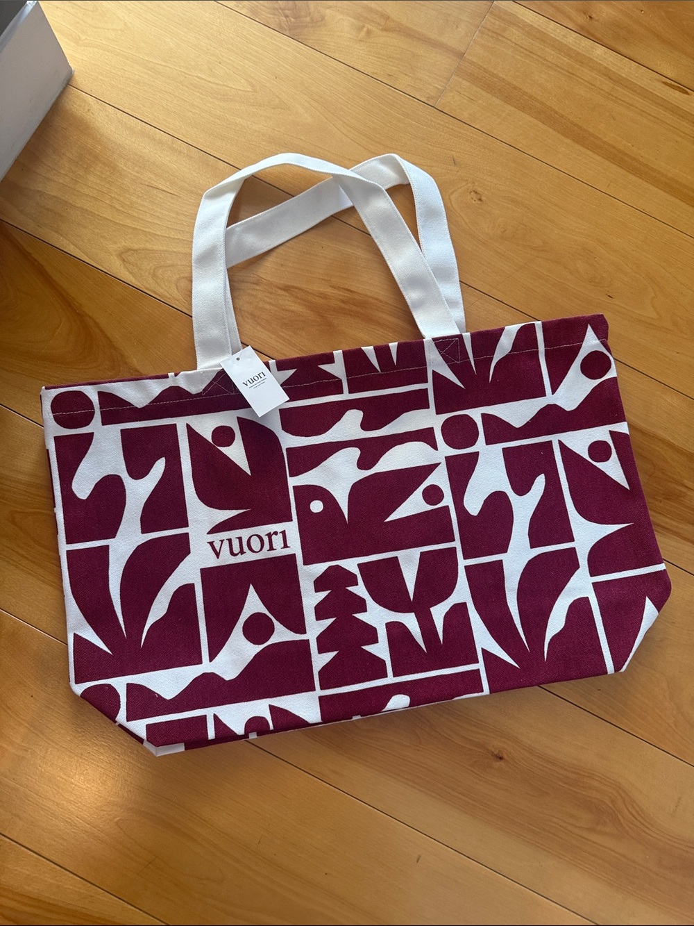 NWTVuori Maroon & White Patterned Canvas Tote